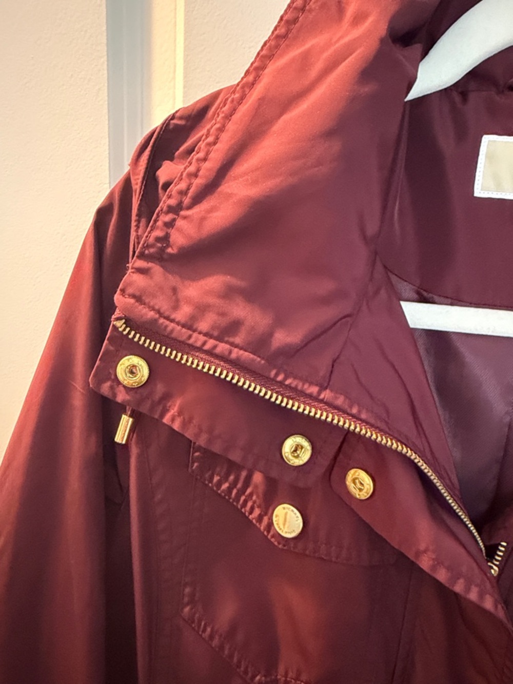 Michael Kors Women's Maroon Rain Jacket with Gold Hardware - Picture 3 of 9